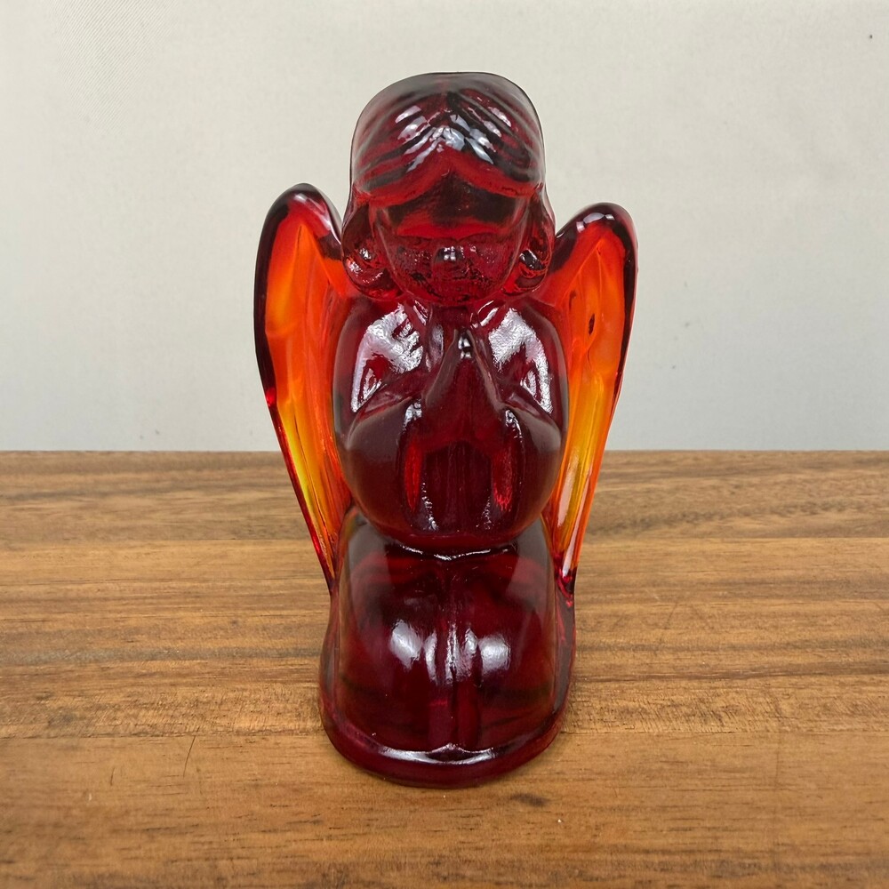 Vintage 3.75” Mosser Glass Ruby Red Amberina Praying Girl Angel Figurine